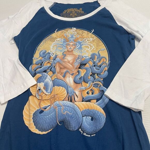 Affliction x Erin Chance Blue White Top Size Medium New - Picture 1 of 8